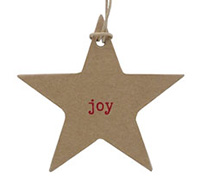 CARDBOARD STAR GIFT TAG-Joy-Red on Natural Kraft