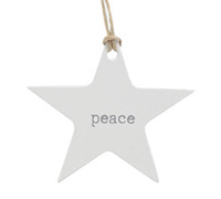 CARDBOARD STAR GIFT TAG-Peace-Silver on White Kraft