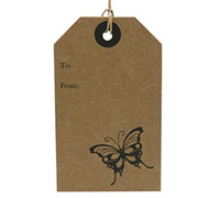 CARDBOARD BUTTERFLY LUGGAGE TAG-Black on Natural Kraft