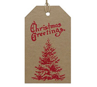 CARDBOARD CHRISTMAS TREE LUGGAGE TAG-Red on Natural Kraft