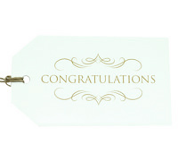 CARDBOARD CONGRATULATIONS LUGGAGE TAG-Gold on White