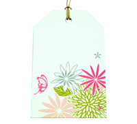 CARDBOARD FLOWER GARDEN LUGGAGE TAG-Pale Pink-Silver on White