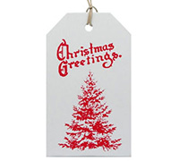 CARDBOARD CHRISTMAS TREE LUGGAGE TAG-Red on White