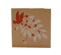 GIFT CARD BIRDS and BERRIES-White-Scarlet on Natural  Kraft
