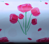 9cm TULIP WATERCOLOUR WRAPBAND-Hot Pink-Green on White