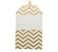 CARBOARD CHEVRON LUGGAGE TAG-Gold on White