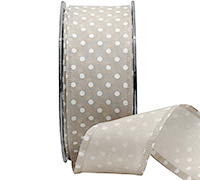 38mm WIRE-EDGED PRETTY POLKA DOTS-Taupe-White